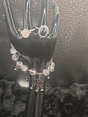 Smokey Quartz Black Agate And Glass Beaded Stretch Braclet